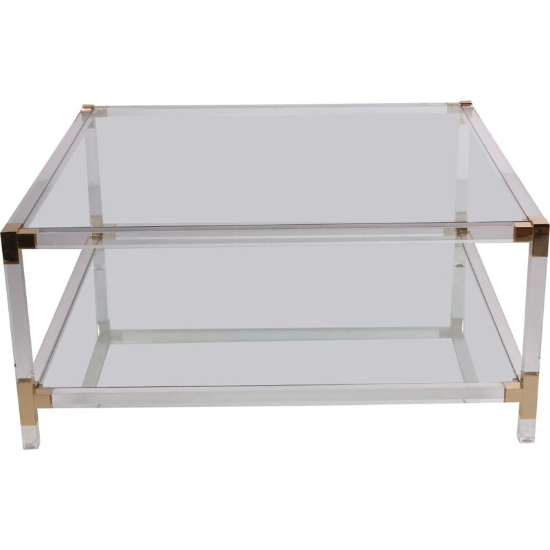 Vintage Coffee table lucite & brass  Charles Hollis Jones 1970