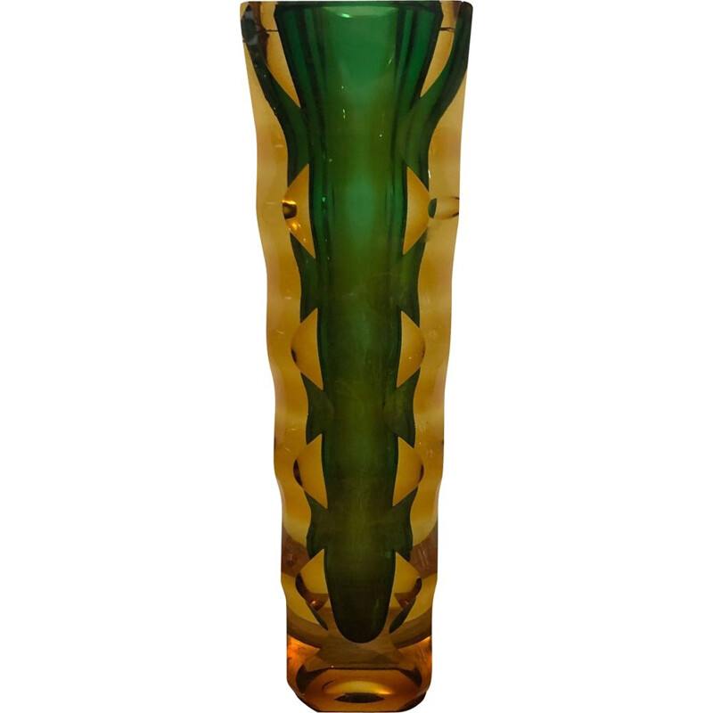 Vintage Murano Vase grün und orange 1960