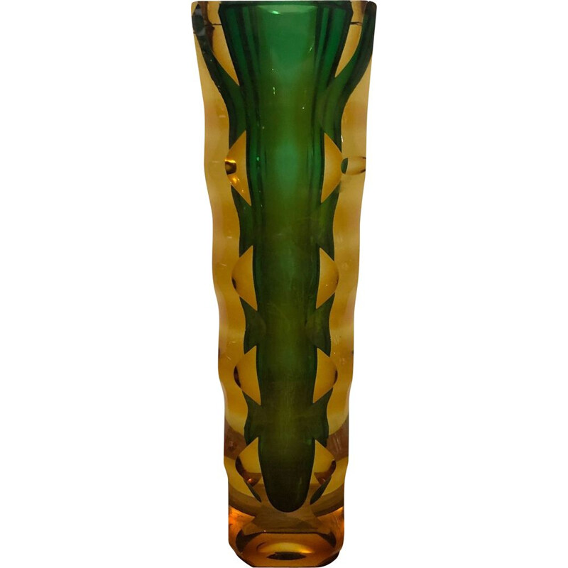 Vaso di murano vintage verde e arancione 1960