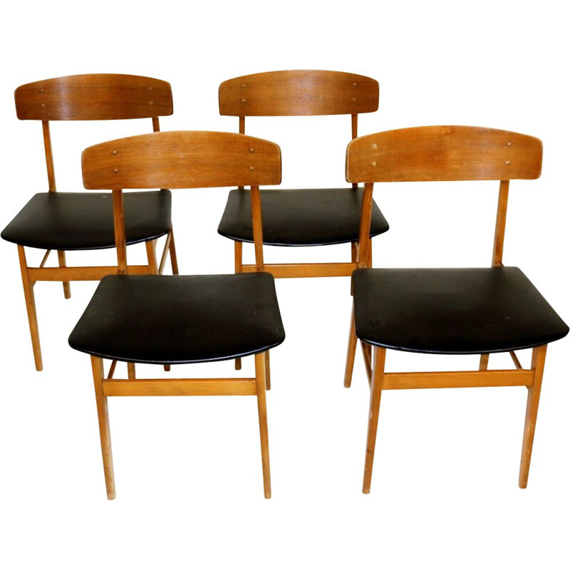 Set of 4 vintage teak and beech chairs Denmark 1960s