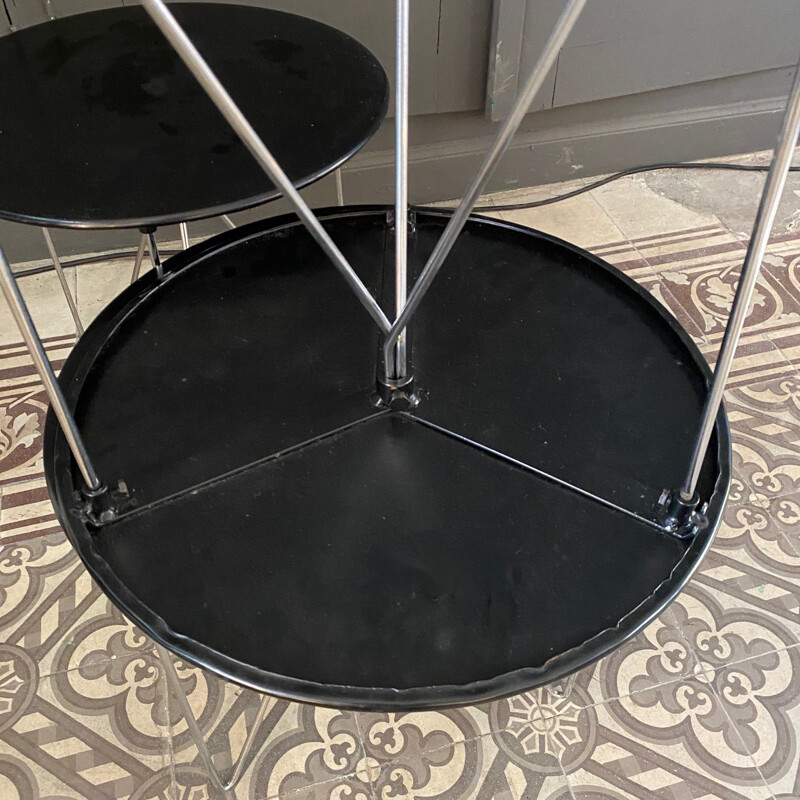 Set of 3 vintage tables with black lacquered metal top 1980