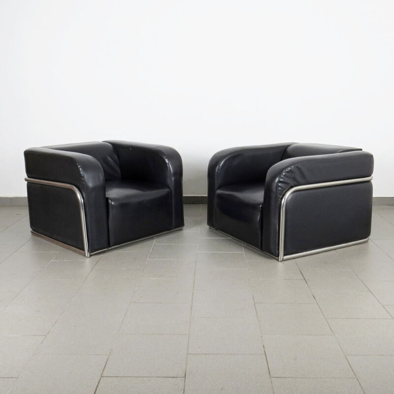 Pair of vintage tubular armchairs, Czechoslovakia 1970