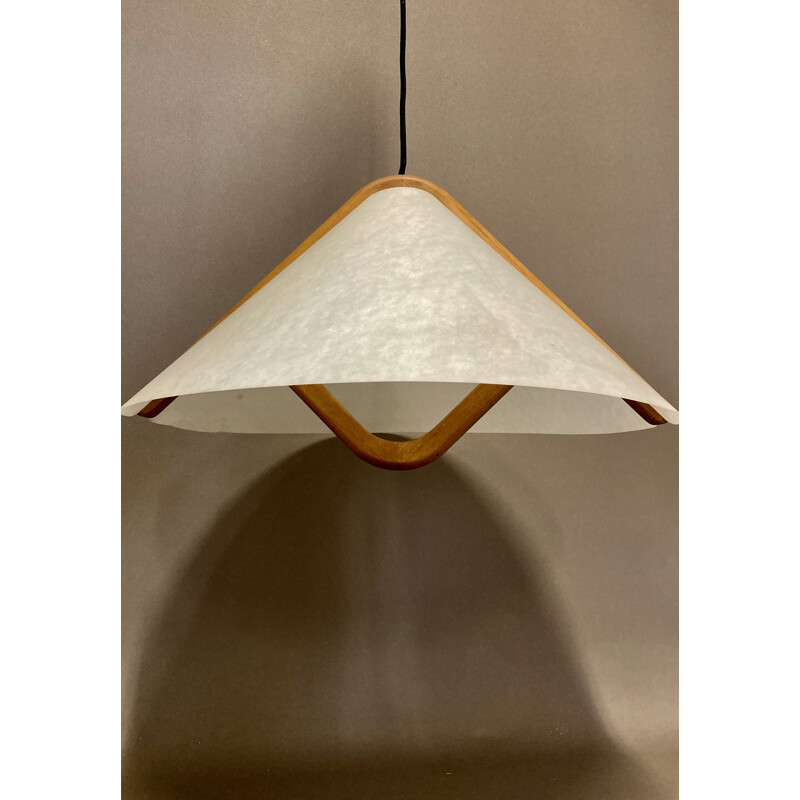 Vintage teak and paper pendant lamp, Scandinavian 1960s
