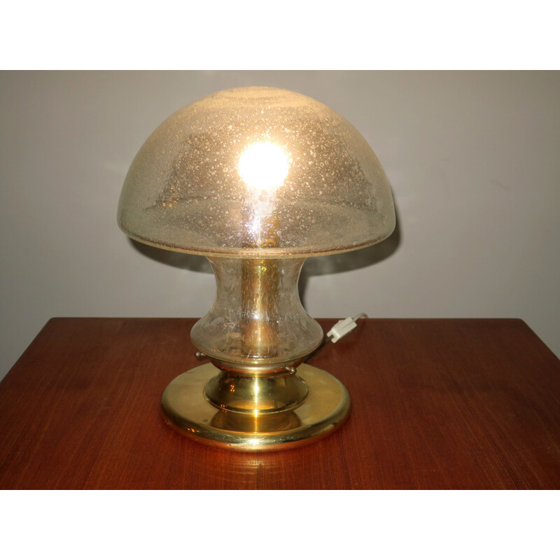 Vintage Doria brass table lamp with mushroom shaped bubble glass 1960