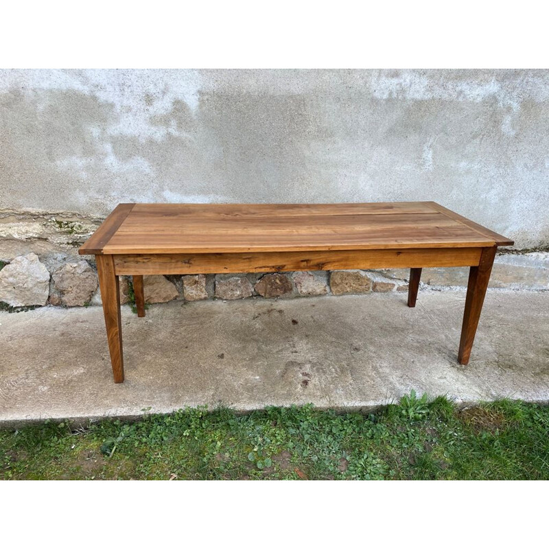 Vintage farm table for 8 persons in solid walnut with 2 drawers