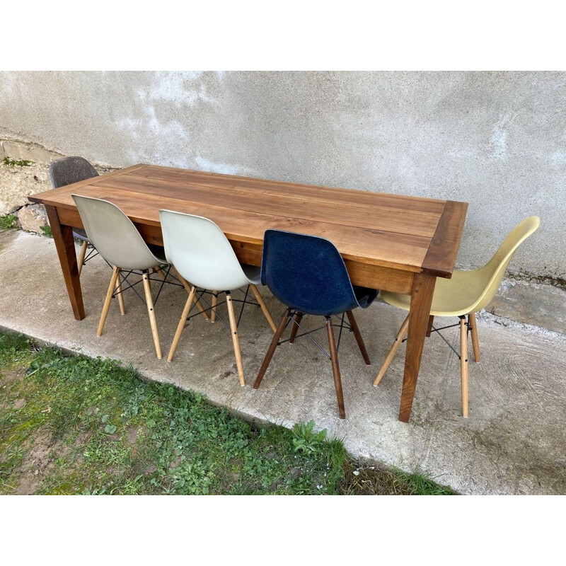 Vintage farm table for 8 persons in solid walnut with 2 drawers