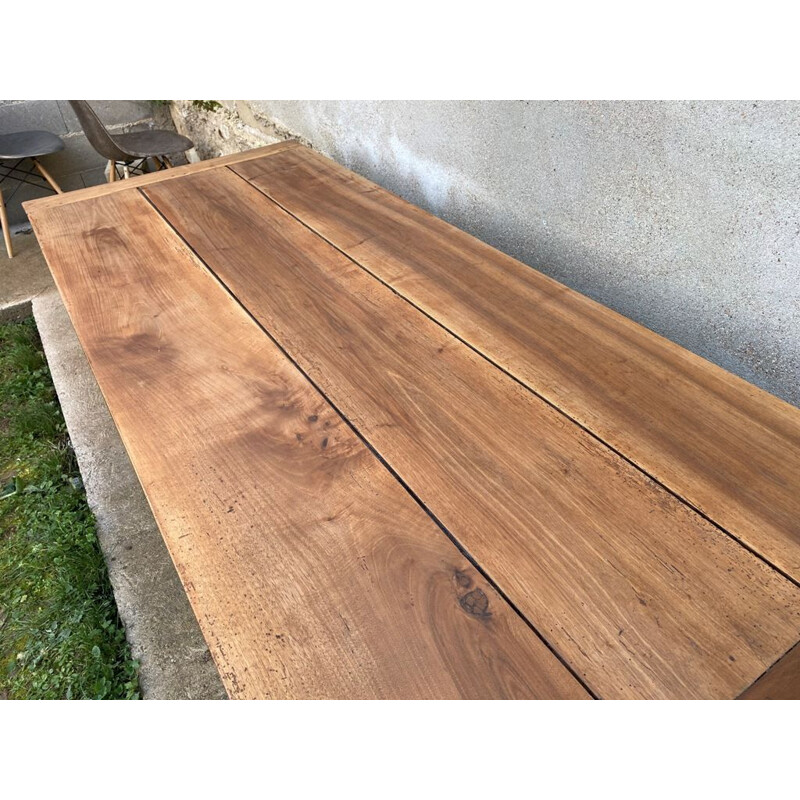 Vintage farm table for 8 persons in solid walnut with 2 drawers