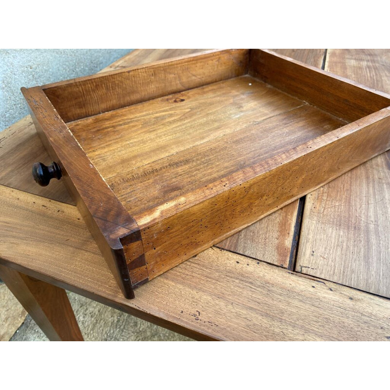 Vintage farm table for 8 persons in solid walnut with 2 drawers