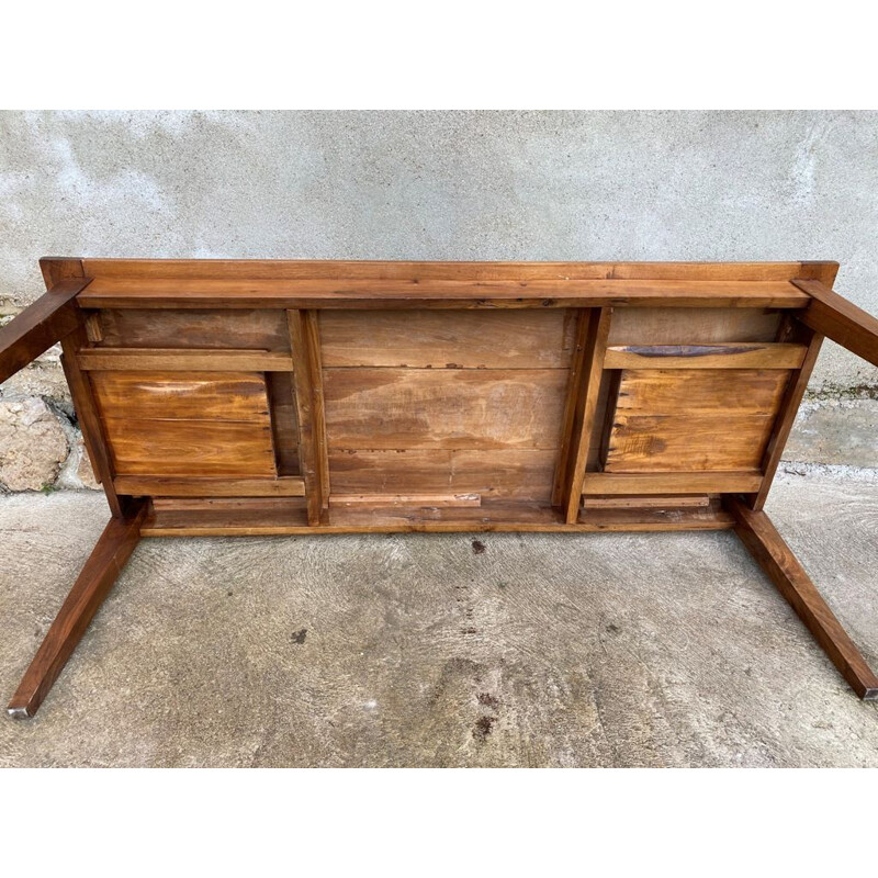 Vintage farm table for 8 persons in solid walnut with 2 drawers