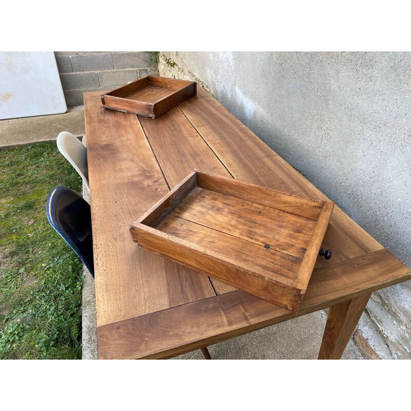 Vintage farm table for 8 persons in solid walnut with 2 drawers