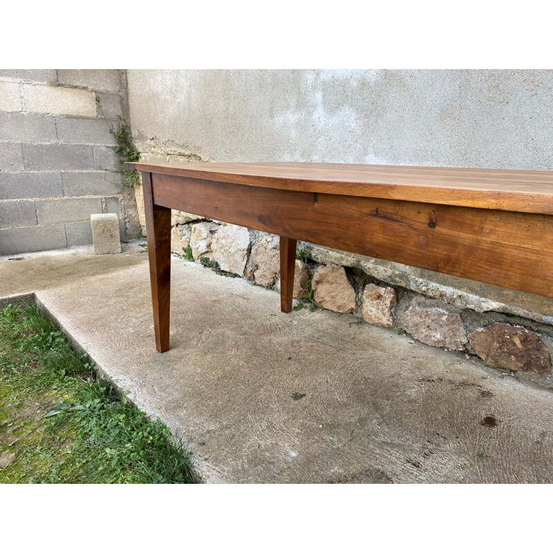 Vintage farm table for 8 persons in solid walnut with 2 drawers