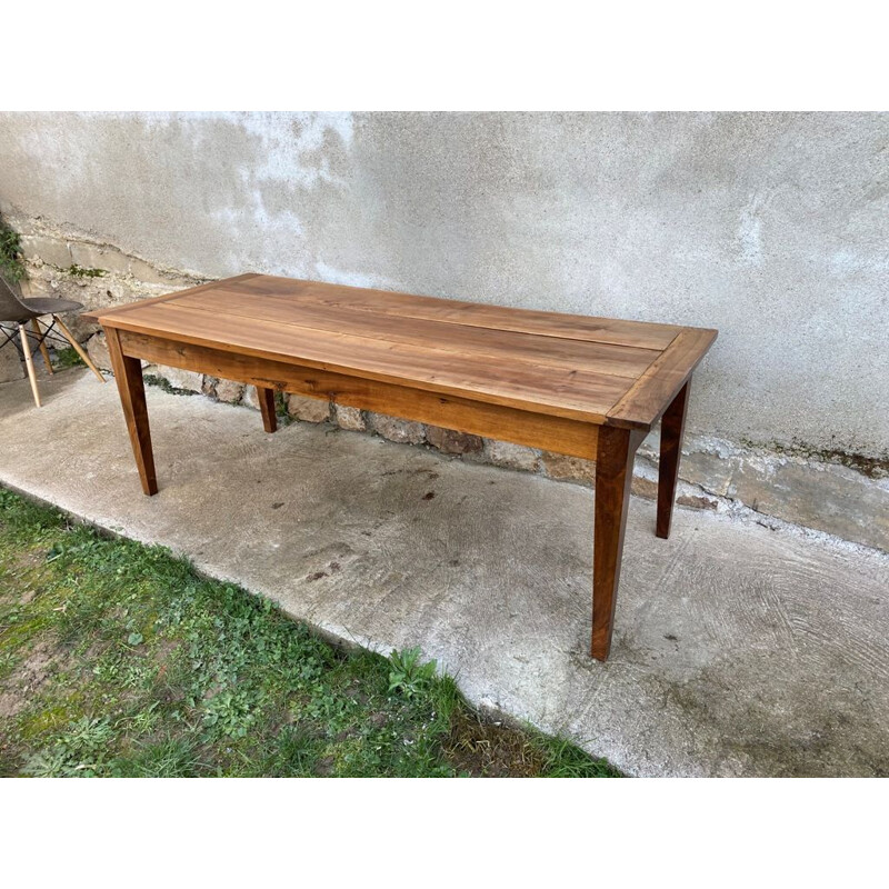 Vintage farm table for 8 persons in solid walnut with 2 drawers