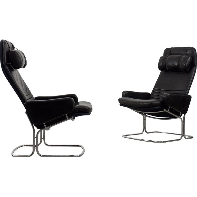 Ein Paar Vintage-Sessel aus schwarzem Leder von Ire Möbel, Schweden 1970