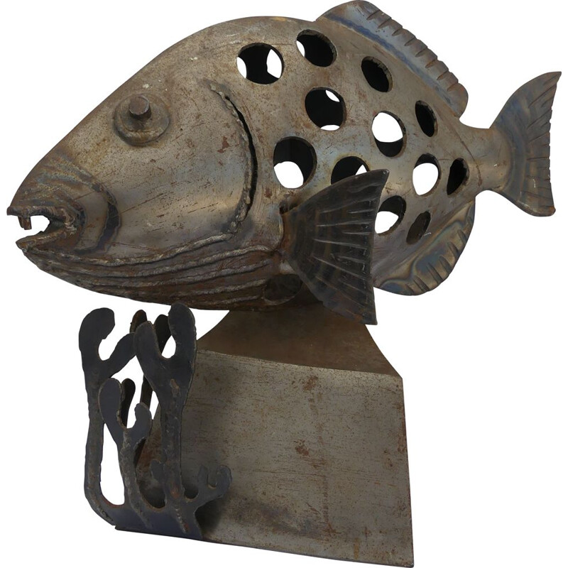 Escultura de pescado de metal vintage, 1940