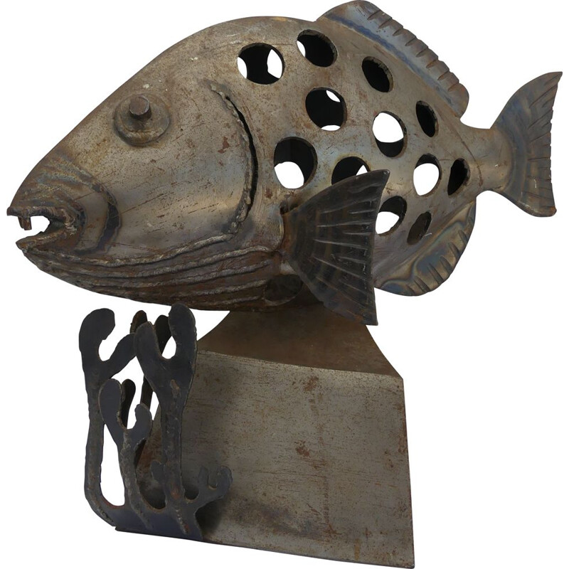 Escultura em metal vintage de peixe, 1940