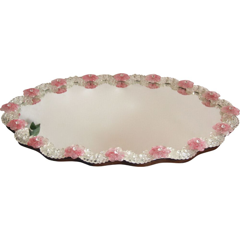 Grand miroir vintage Rosa, Murano, Italie 1950