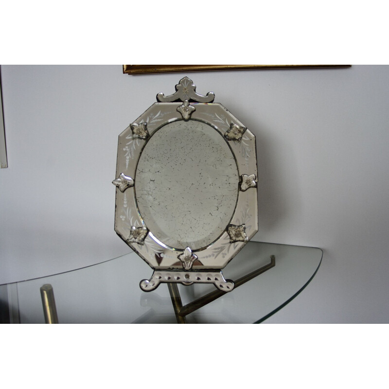 Vintage silver table mirror, Venetian