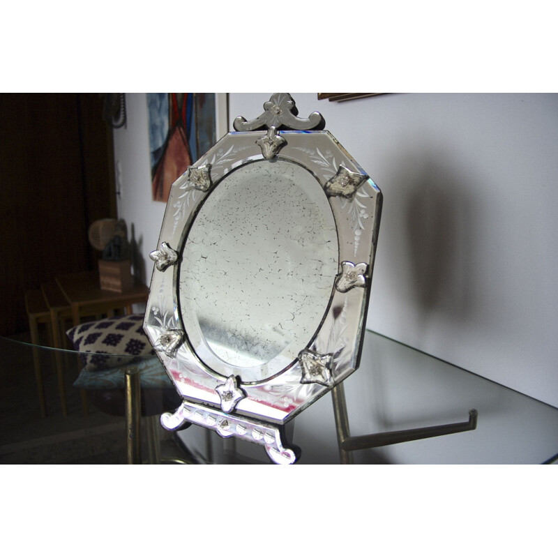 Vintage silver table mirror, Venetian