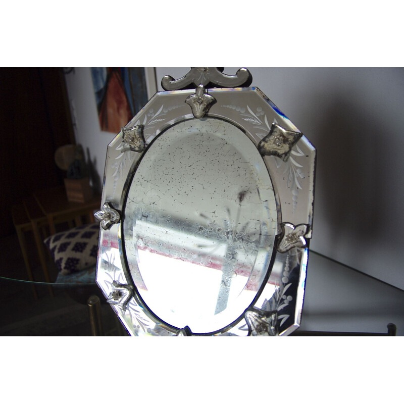 Vintage silver table mirror, Venetian