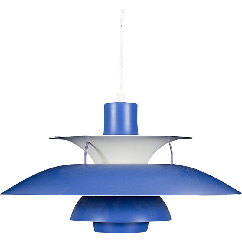 Louis Poulsen "PH5" hanging lamp in blue and white metal, Poul HENNINGSEN - 1960s