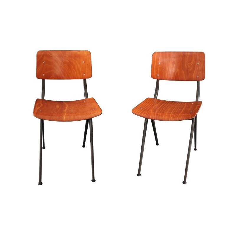 Marko vintage pair of metal and wood chairs, Friso KRAMER - 1960s