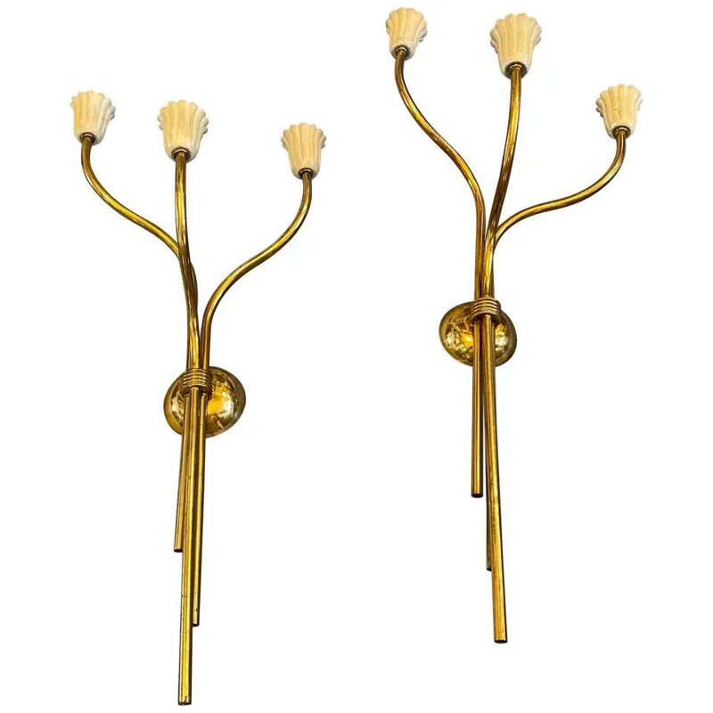 Pair of vintage brass wall lamps 1950s