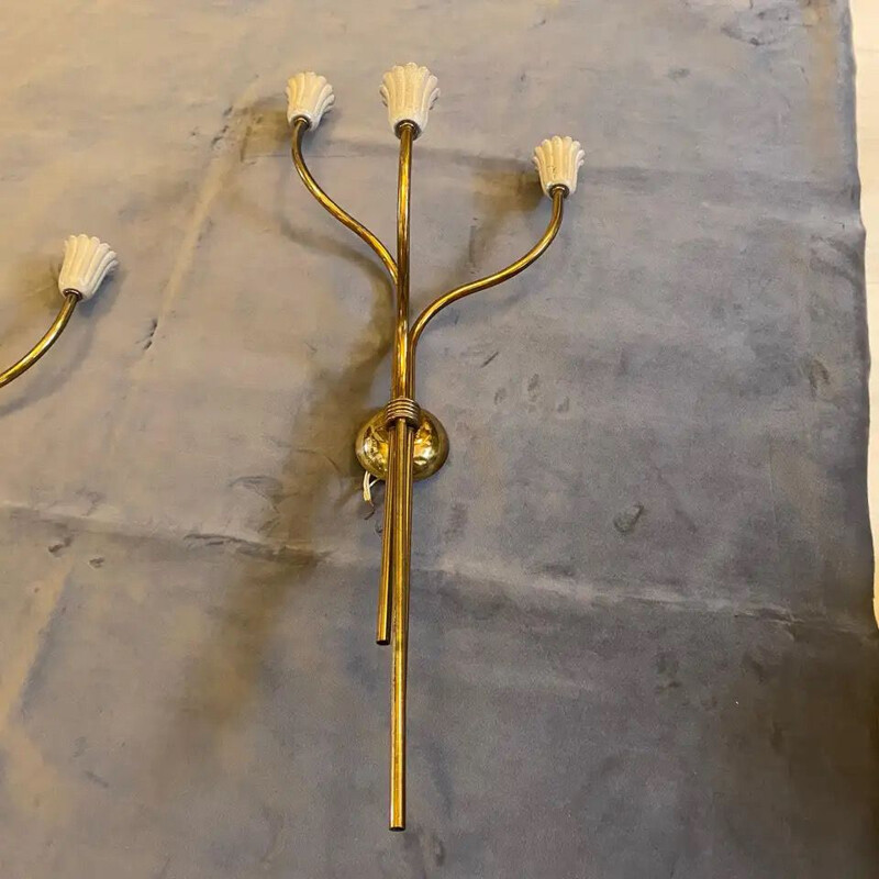 Pair of vintage brass wall lamps 1950s