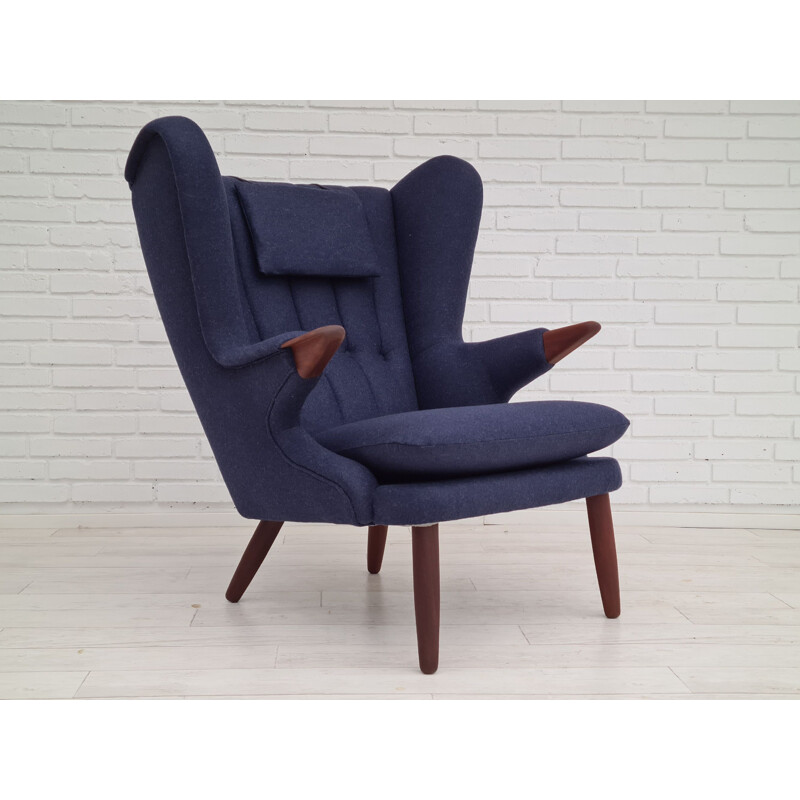 Vintage dark blue wool Teddy Bear armchair, Denmark 1970