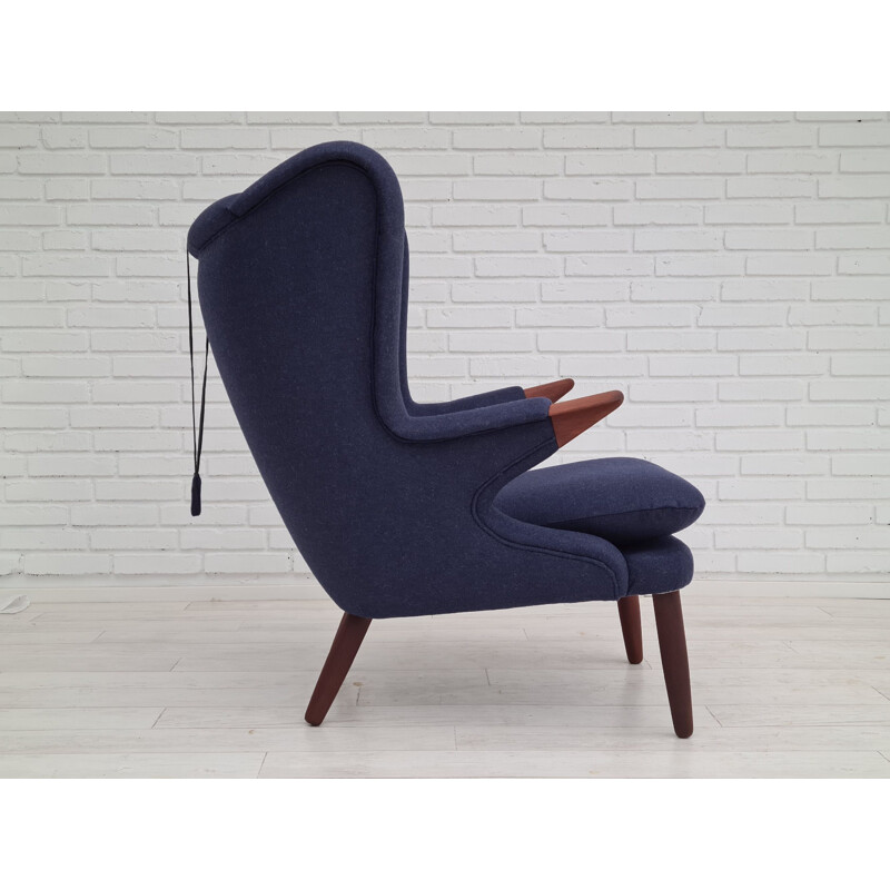 Vintage dark blue wool Teddy Bear armchair, Denmark 1970