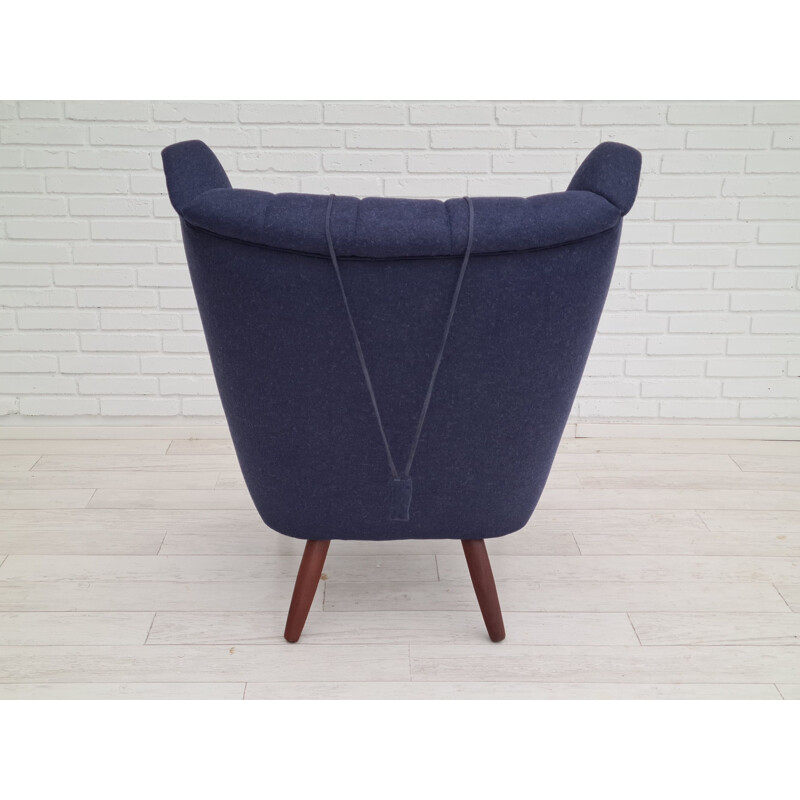 Vintage dark blue wool Teddy Bear armchair, Denmark 1970