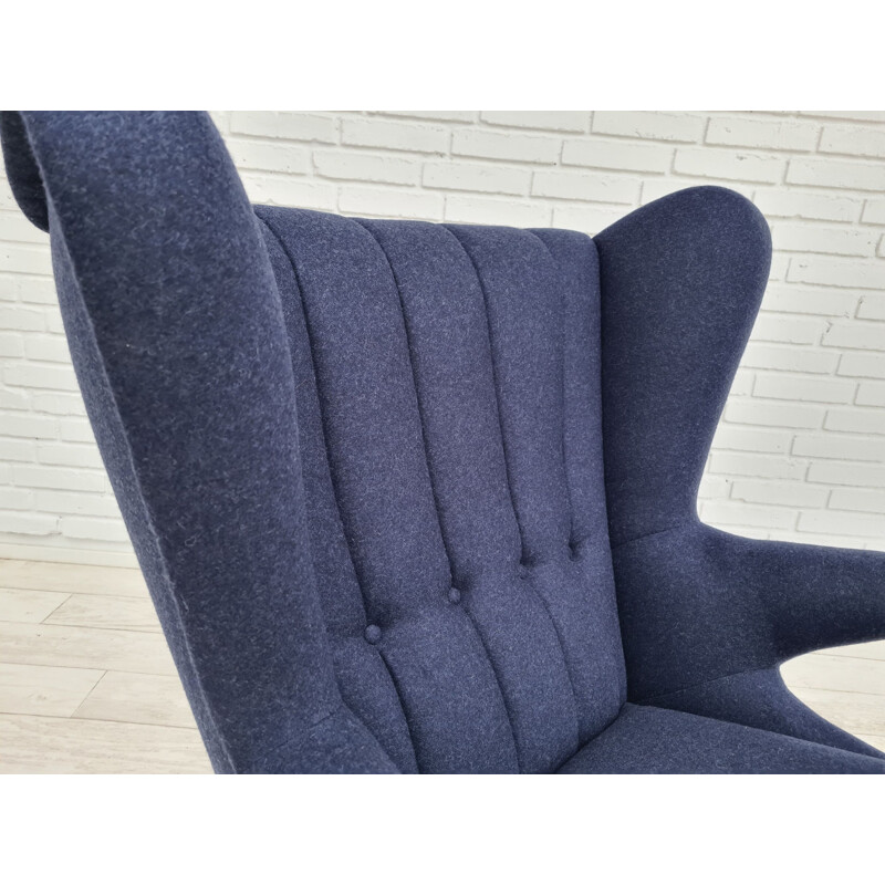 Vintage dark blue wool Teddy Bear armchair, Denmark 1970