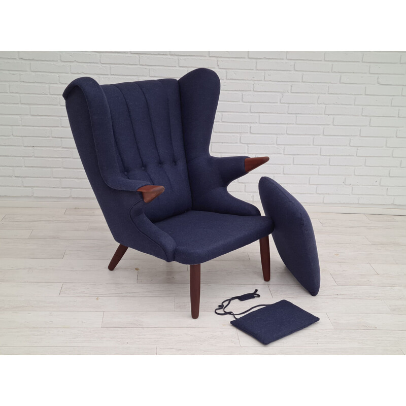 Vintage dark blue wool Teddy Bear armchair, Denmark 1970