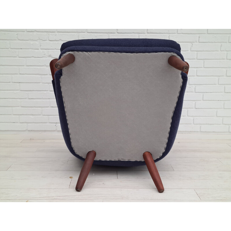 Vintage dark blue wool Teddy Bear armchair, Denmark 1970