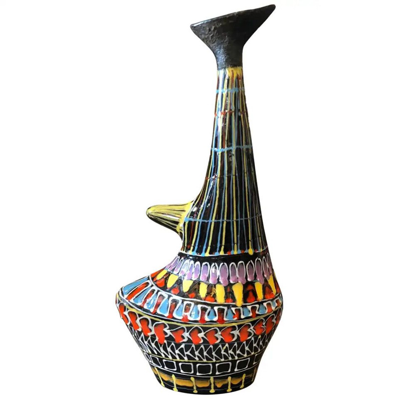 Vintage modern vase in hand-painted lava ceramic, Italy 1950