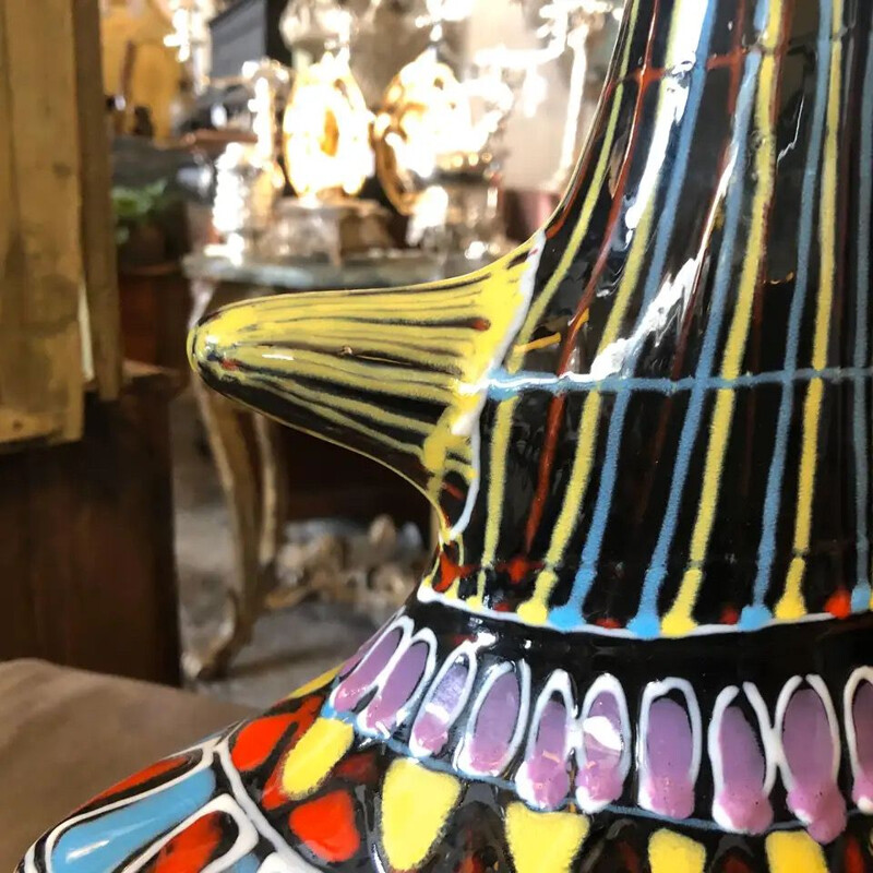 Vase vintage moderne en céramique de lave peinte à la main, Italie 1950