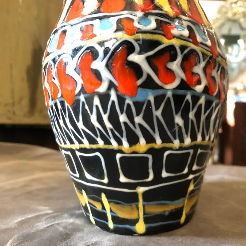 Vintage modern vase in hand-painted lava ceramic, Italy 1950