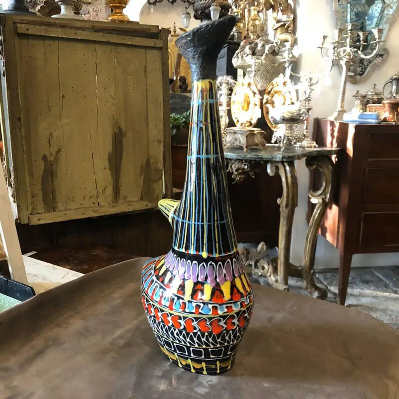 Vintage modern vase in hand-painted lava ceramic, Italy 1950