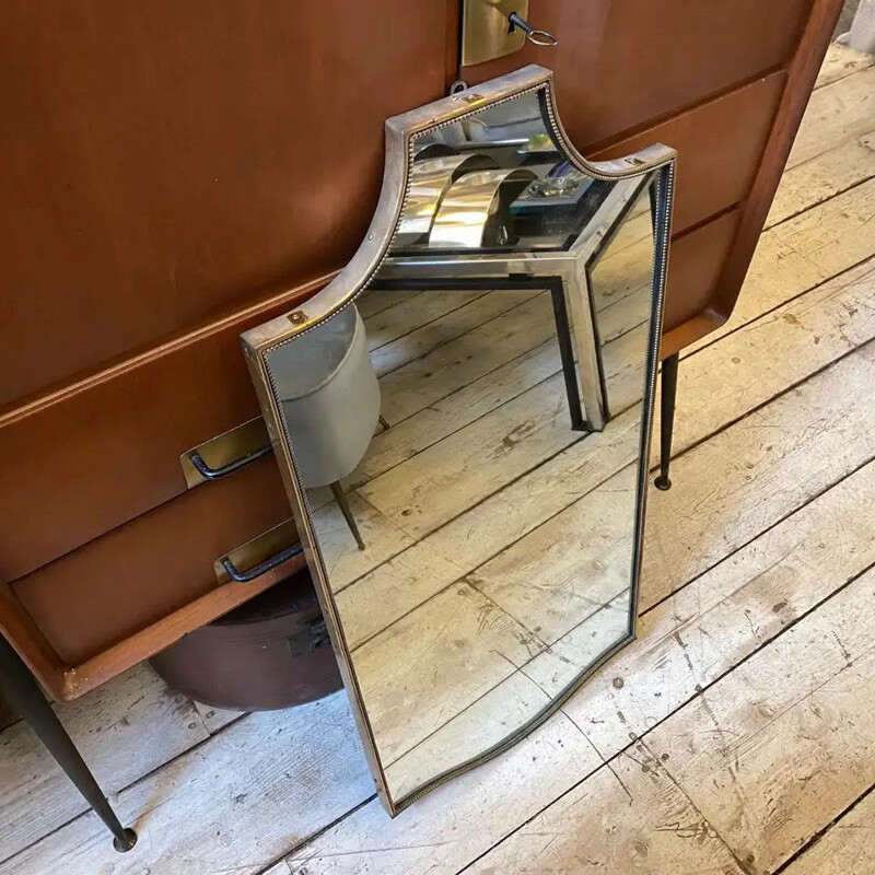 Vintage brass wall mirror Italian 1950