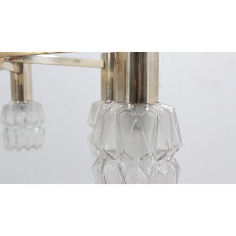 Vintage frosted glass chandelier Kaiser Leuchten, Germany 1960