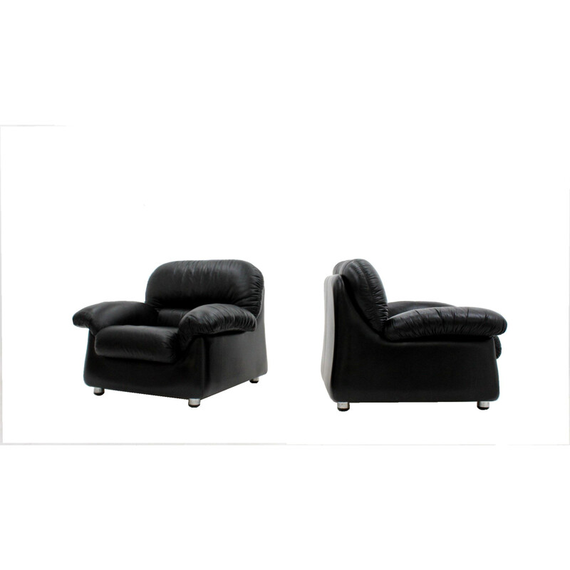 Pair of vintage black leather armchairs, 1970