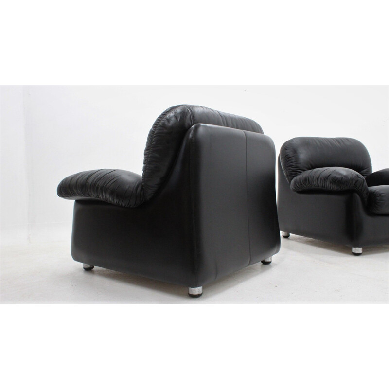 Pair of vintage black leather armchairs, 1970