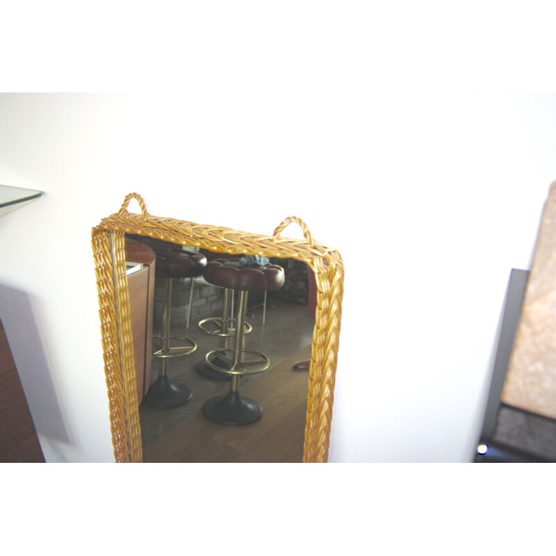 Large vintage wicker mirror 1960