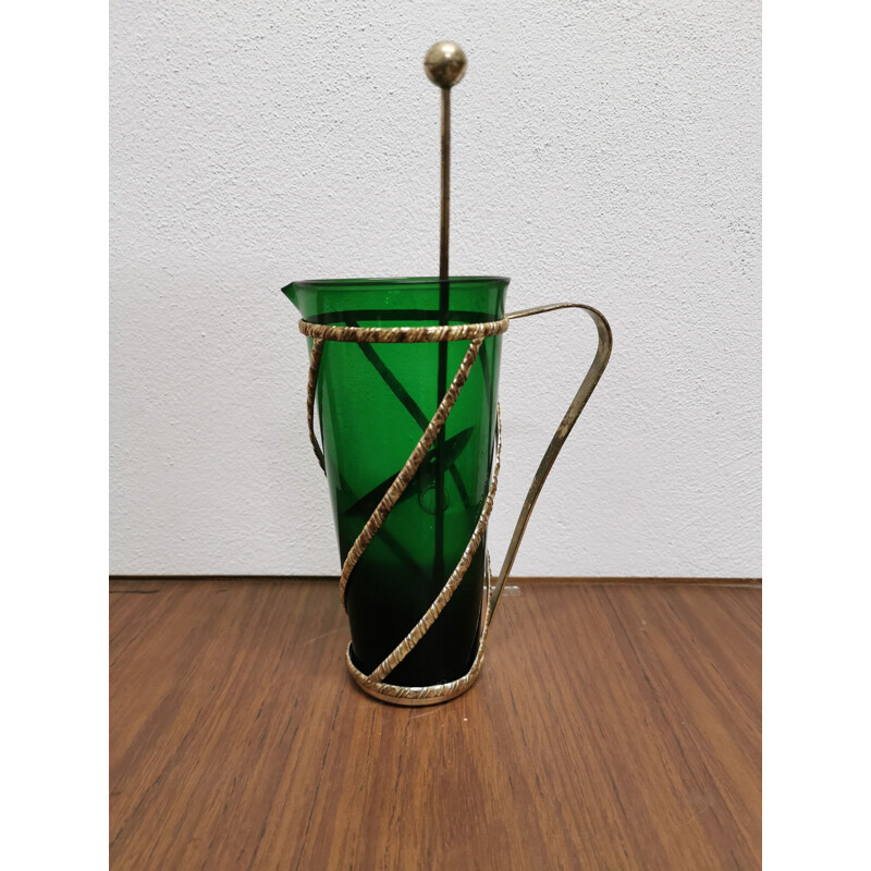 Carafe à cocktail vintage en métal argenté et verre de Murano 1933