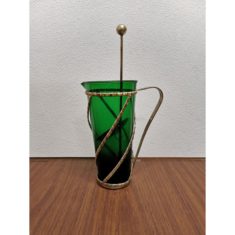 Carafe à cocktail vintage en métal argenté et verre de Murano 1933