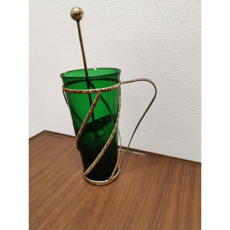 Carafe à cocktail vintage en métal argenté et verre de Murano 1933