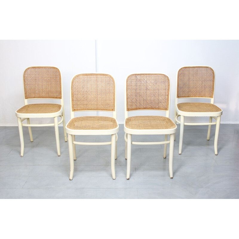 Juego de 4 sillas auxiliares vintage de madera de Josef Hoffmann para Thonet