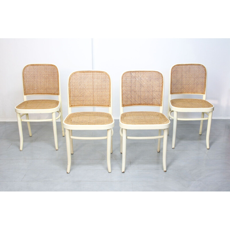 Set van 4 vintage houten bijzetstoelen van Josef Hoffmann voor Thonet