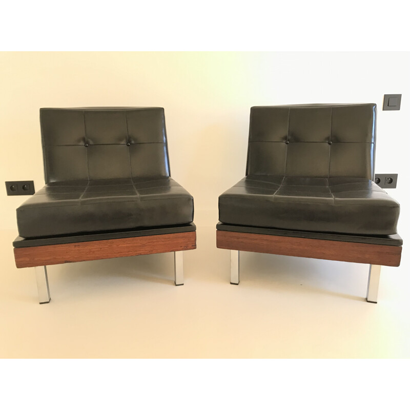 Paar vintage zwarte fauteuils 1970