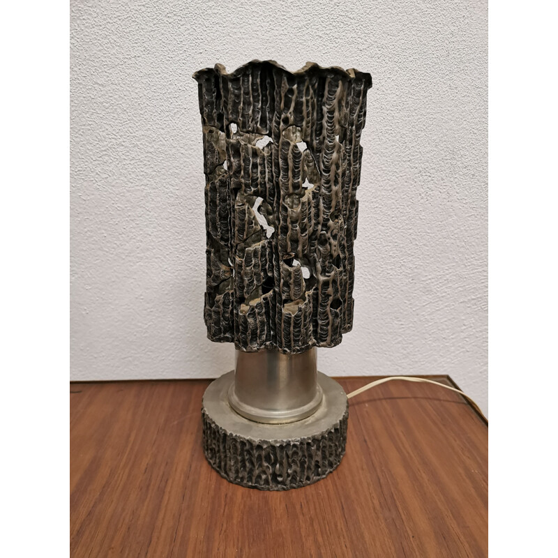 Vintage Brutalist pewter lamp, Italy 1960