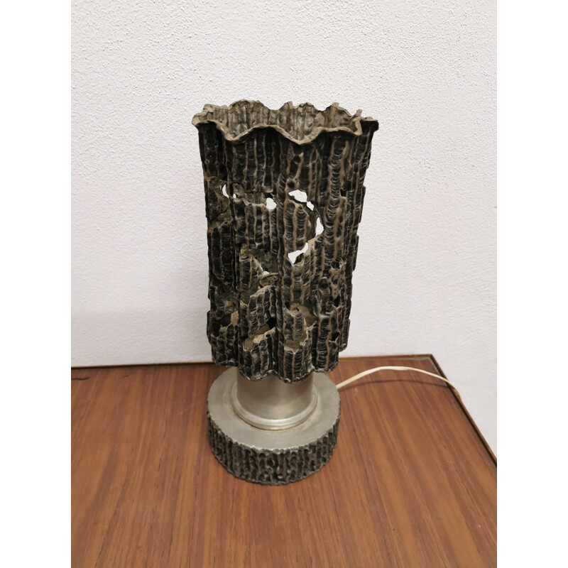 Vintage Brutalist pewter lamp, Italy 1960